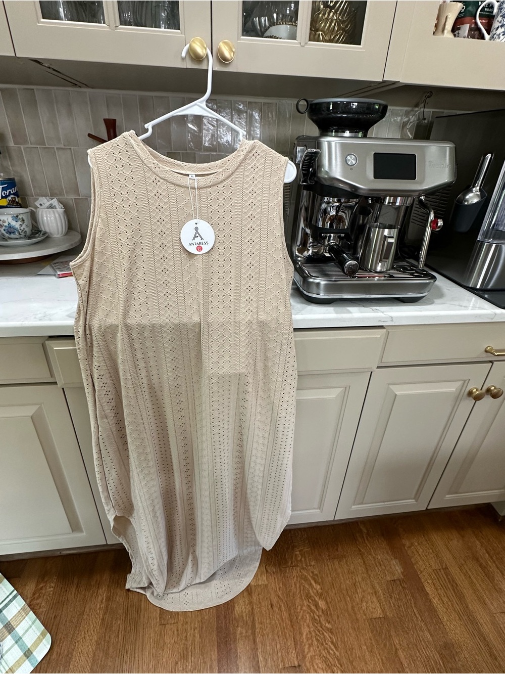 Sleeveless Knit Swim Coverup in Beige